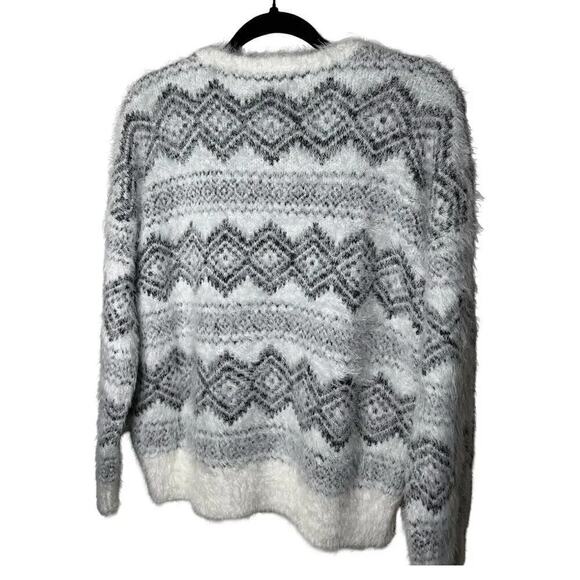 Cliché Fair Isle Fuzzy Eyelash Knit Sweater Soft Cozy Pullover Womens Size M - Picture 5 of 10